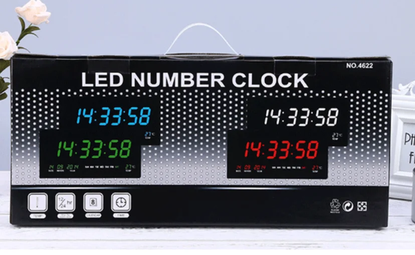 YIZHI Large Screen Multifunctional Classical LED Digital Electronic Wall Clock with Temperature Week Calendar Display Home Decor