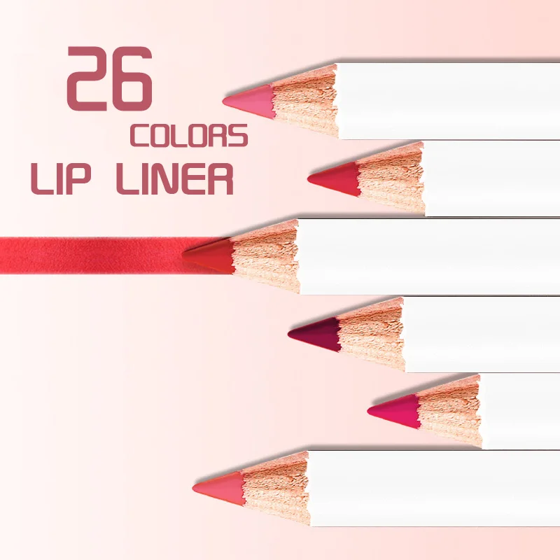 Wholesale Waterproof Long Lasting Cosmetics white 26 Colors Lipliner Pencil Matte Cream Lip liner Custom Your Logo