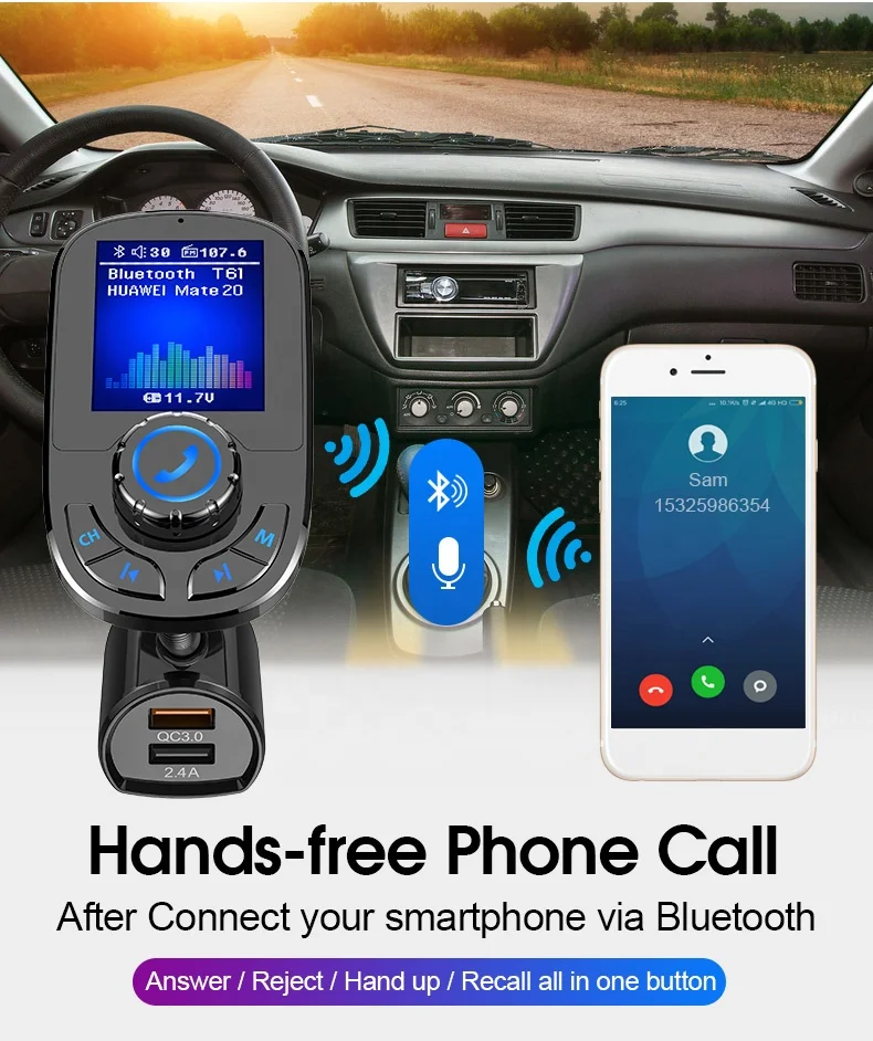 Автомобильный fm-трансмиттер AGETUNR T61 с MP3-плеером громкой связью USB 3 0 А QC 1