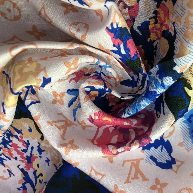 Льняная ткань с принтом для рубашки