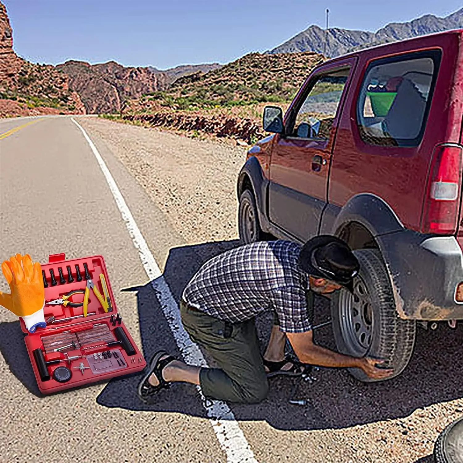 Flat Tire Repair Kits, 74 Pcs Universal Tire Plug Kit Heavy Duty Flat Tire Puncture Repair Kit