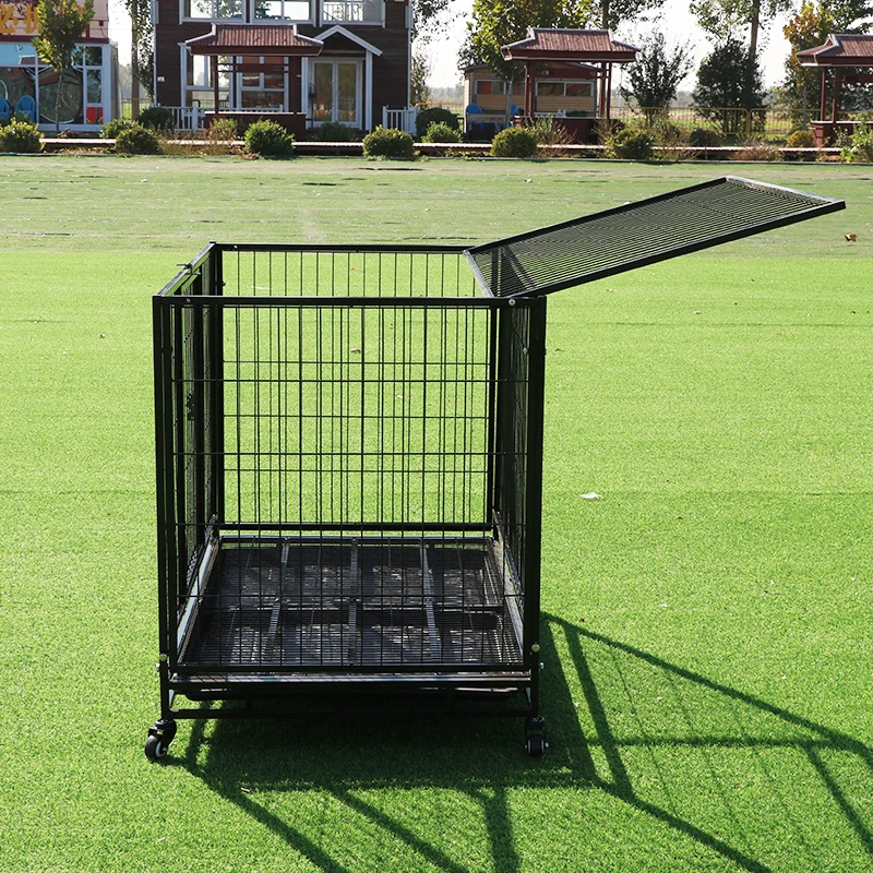Luxury metal dog crates new design xl xxl black large dog cages stainless steel kennels outdoor with roof for sale