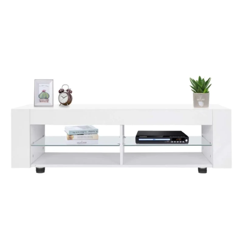 White High Gloss TV Stand with LED RGB Lights LED TV Unit Cabinet Stand for Living Room