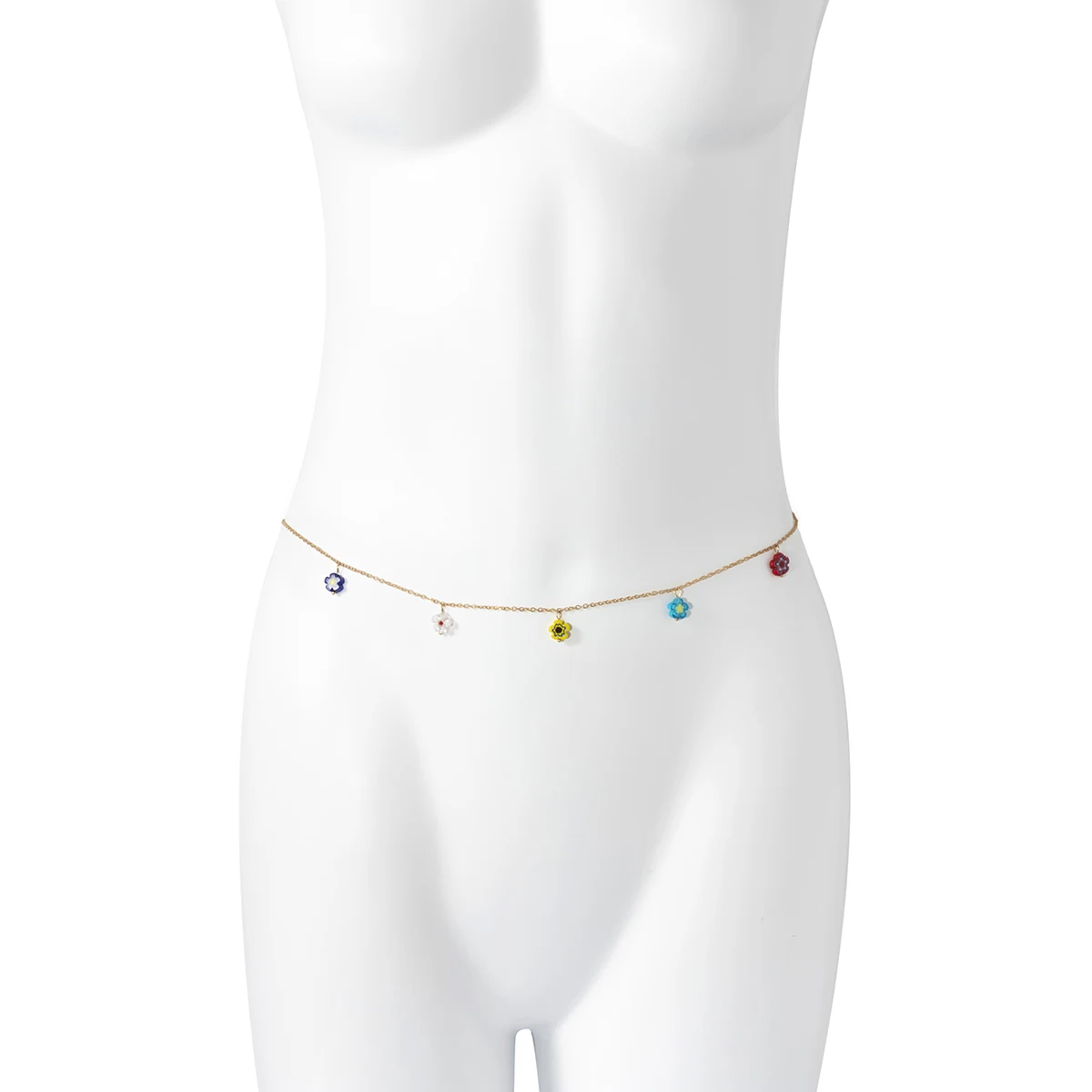 
SHIXIN Colorful Flower Waist Chains Charm Glazed Flowers Belly Chain Cute Thin Body Chain Jewelry for Woman Girl 
