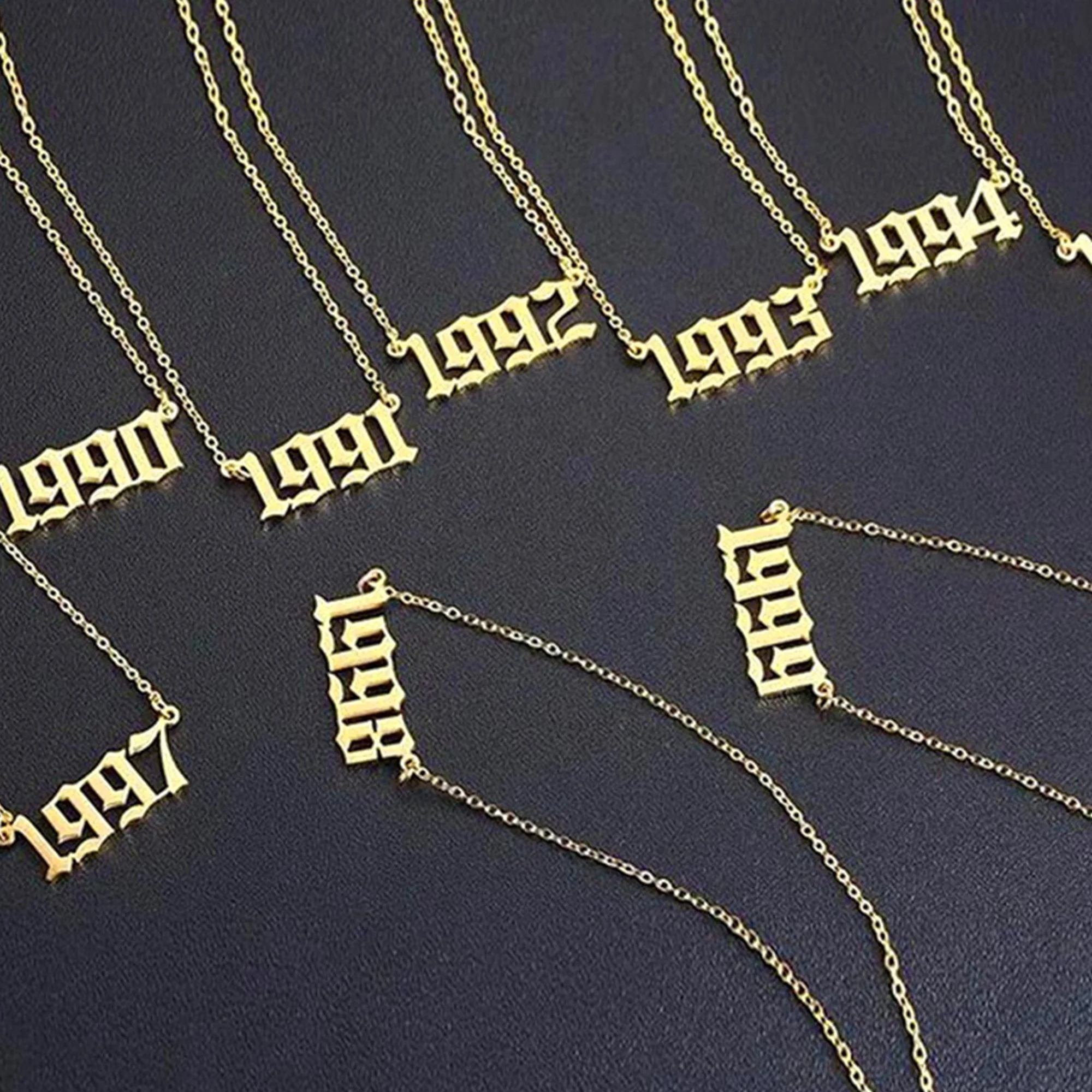 1990-2022 Fashionable Year Number Necklace Pendant 18K Stainless Steel Birthday Numerical Necklace For Women