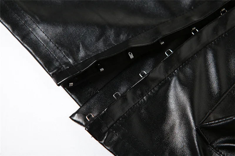 Sexy Women Leather Outfits Pu Crop Top And Mini Skirts 2 Piece Sets Ladies Sexy Pu Leather Two Pieces Skirt Sets Women Clothing