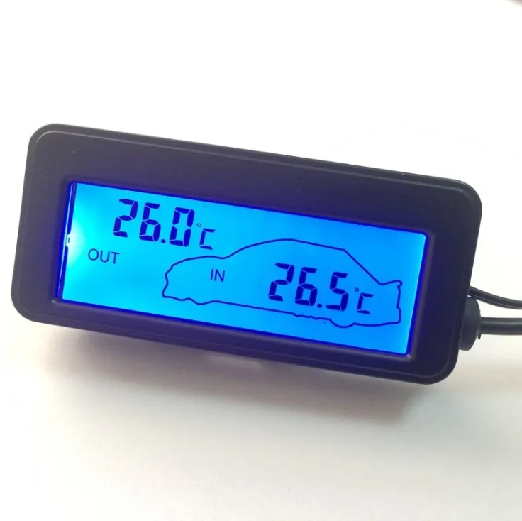 DC 12V Display Digital Thermometer Backlight Mini Thermometer LCD Car Inside Outside Thermometer