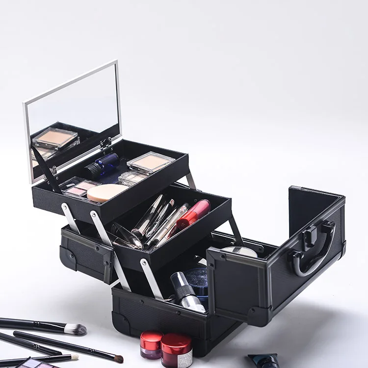 GLARY professional aluminum makeup travel case with handle small portable makeup box case dustproof makeup storage case box