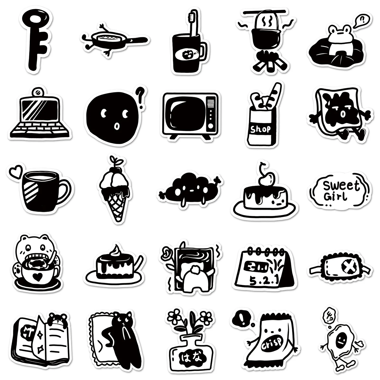 50 оригинальных черно-белых граффити наклейки мультфильм милые Украшенные мобильный телефон багажные водонепроницаемые