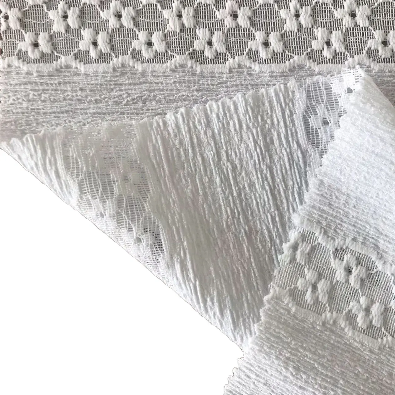 Lightweight White Embroidered Floral 95% Recycled Polyester Jacquard Stretch Mesh Knit Lace Fabric For Women