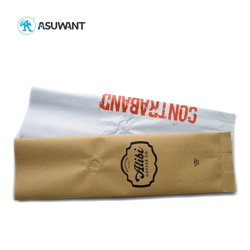 Custom printing flat bottom plastic aluminum foil coffee packaging bag with value