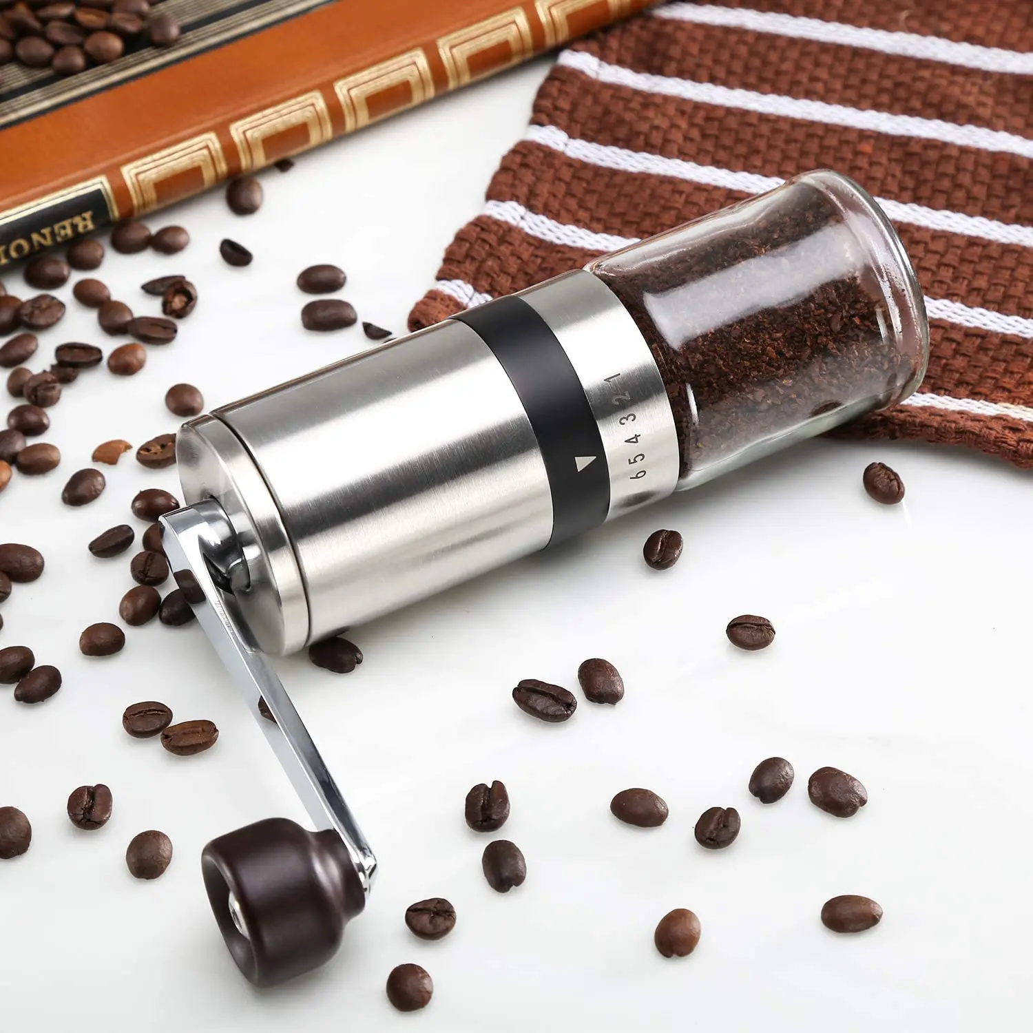 Hot Selling Manual Coffee Grinder Hand Coffee Mill with Ceramic Burrs 6 Adjustable Settings Ceramic Coffee Mill