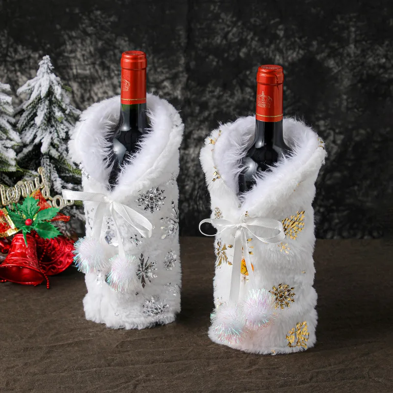 Christmas new table wine gift box plush plaid clothes dress wine bottle set home wine cabinet decorations