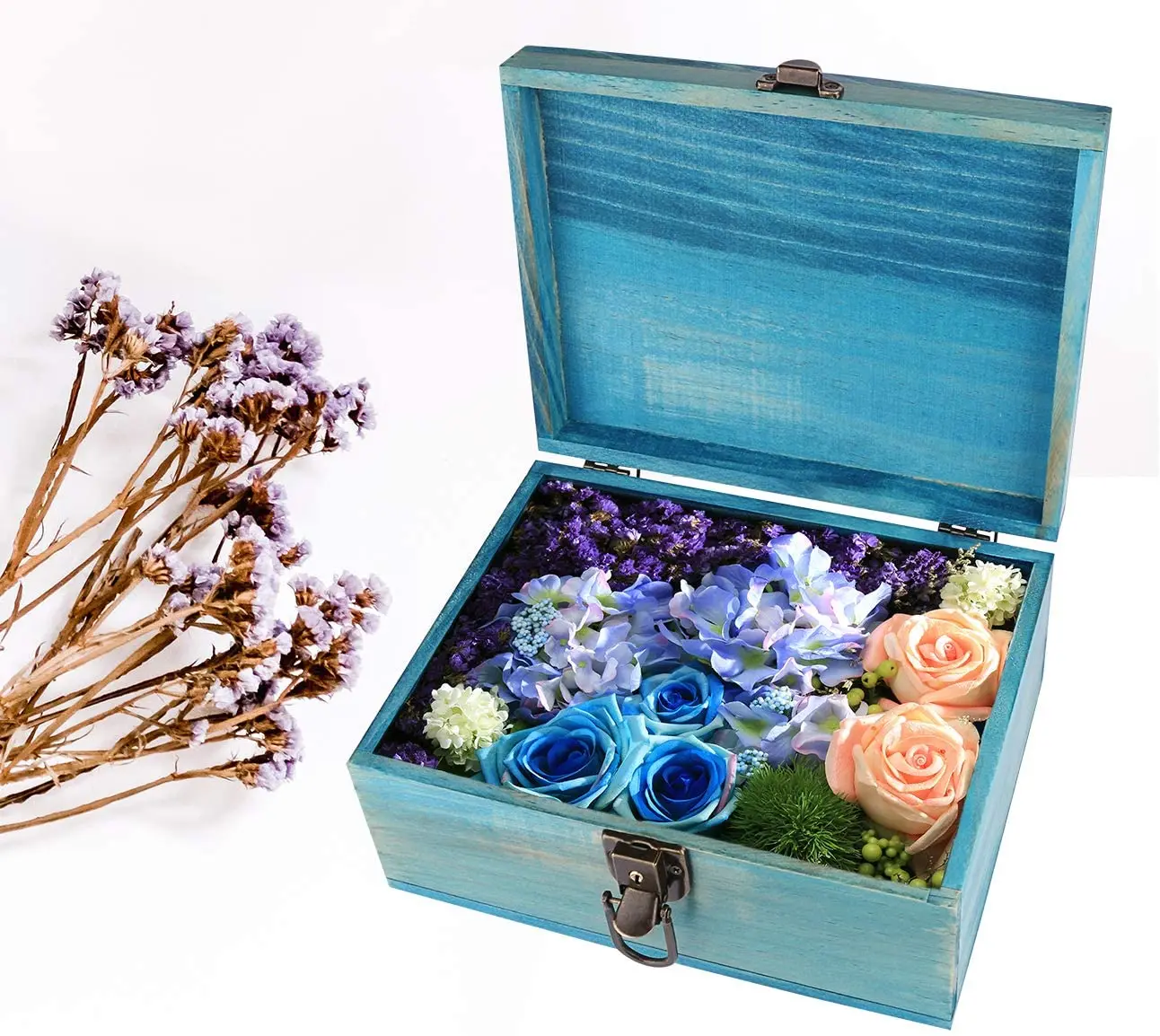 Wooden Keepsake Box Decorative Wooden Vintage Handmade Wood Craft Box with Lock and Key for Jewelry Gift Storage Box