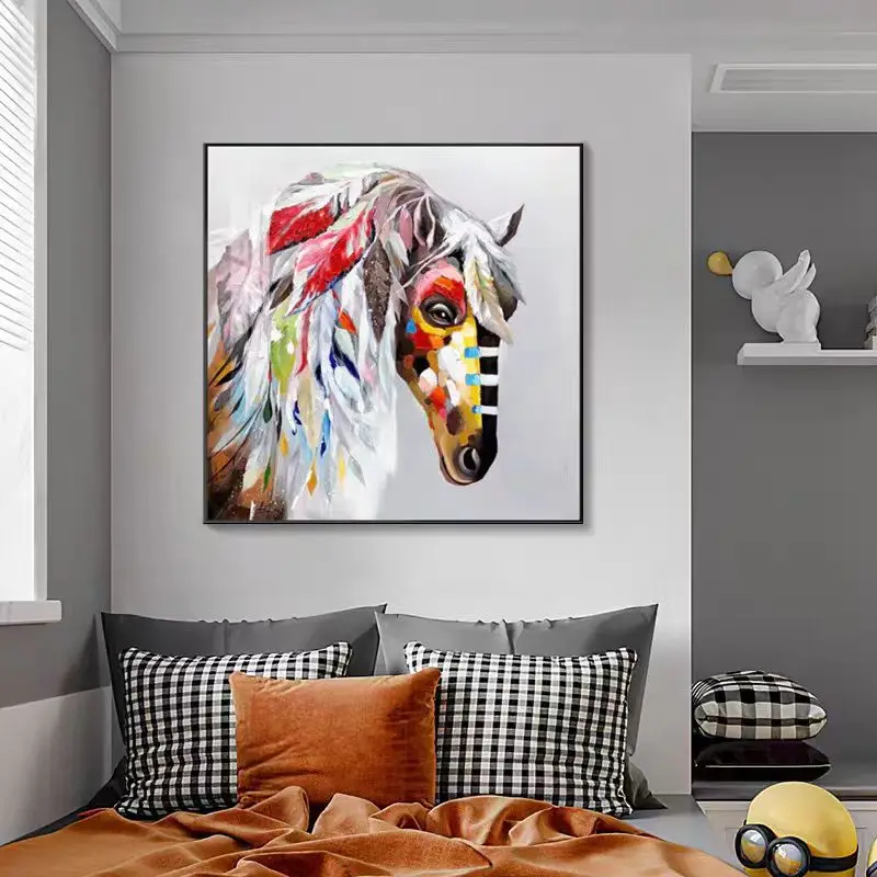 Hand drawn oil painting customized luxury home decoration sofa background bedroom decoration Thick textured animal oil painting