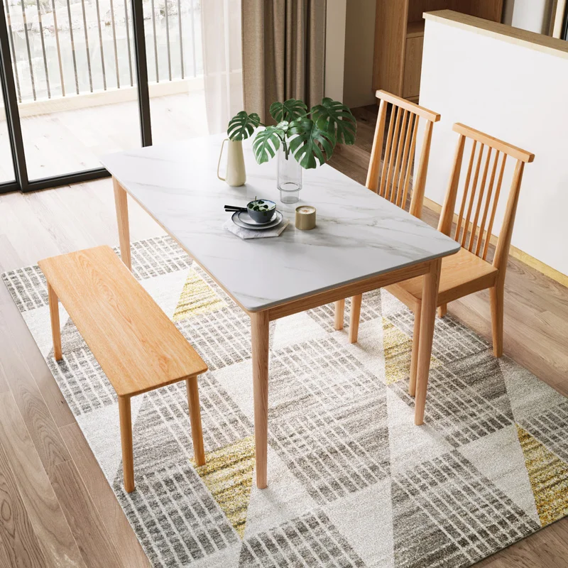 Корейский роскошный современный обеденный стол Linsy из мрамора на 4 и 6 места с резиновыми деревянными ножками стульями Bh2R