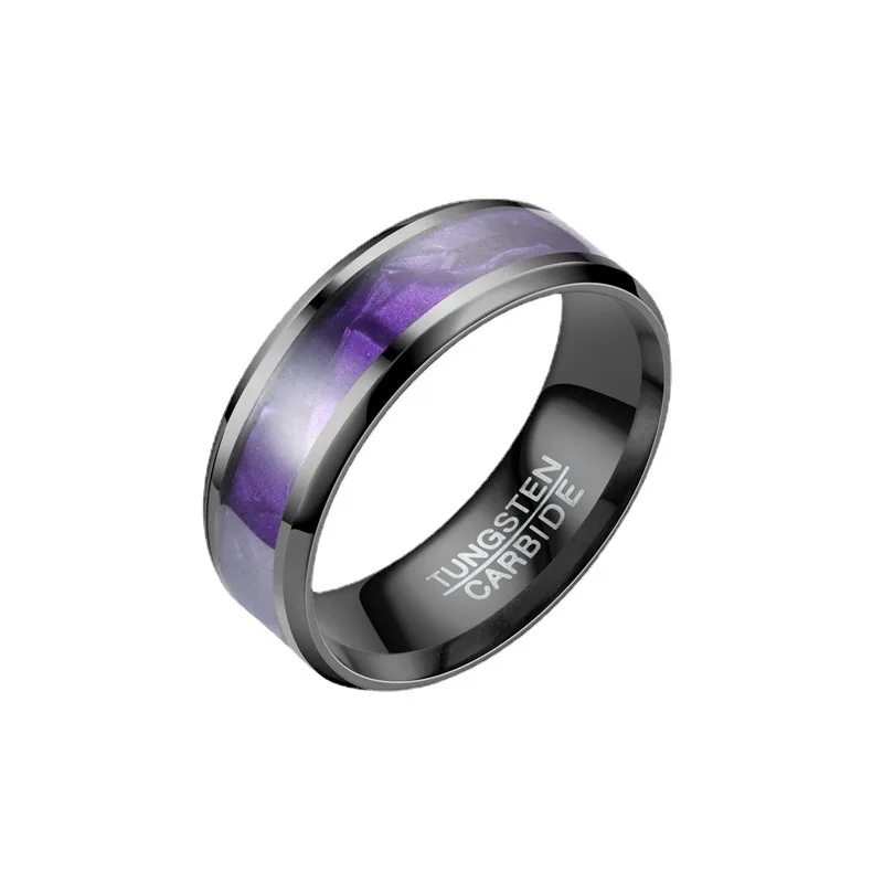 Chic Jewelers 8MM Stainless Steel Rings Carbon Fiber Inlay Matte Brushed Classic Simple Plain Wedding Band Ring