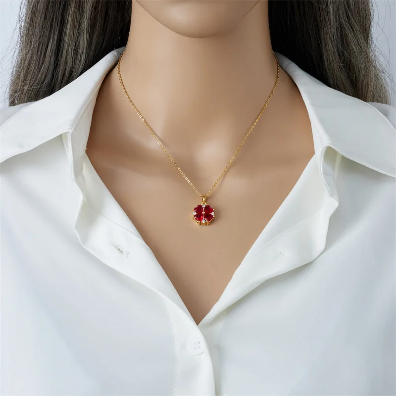 High Quality Four Leaf Clover Pendant Necklace Luxury Bling Crystal Lucky Charm Choker Women Fashion Fine Jewelry Accessories