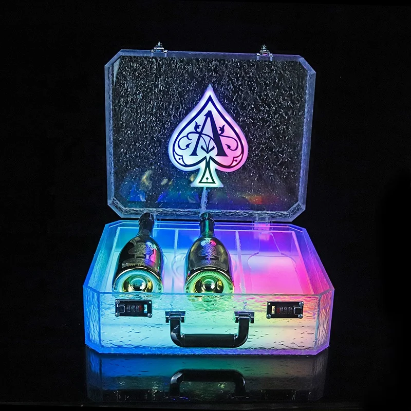 OEM Customized Ice rock Ace of Spade LED Champagne Wine VIP Cup glass bottle storage lockbox Crate Premium Collection Suitcase