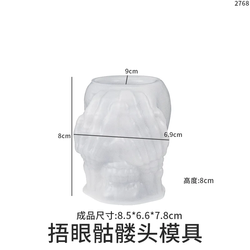 M4343 Skull Pen Holder Mold Storage Box Halloween Gypsum Decoration Silicone Mold