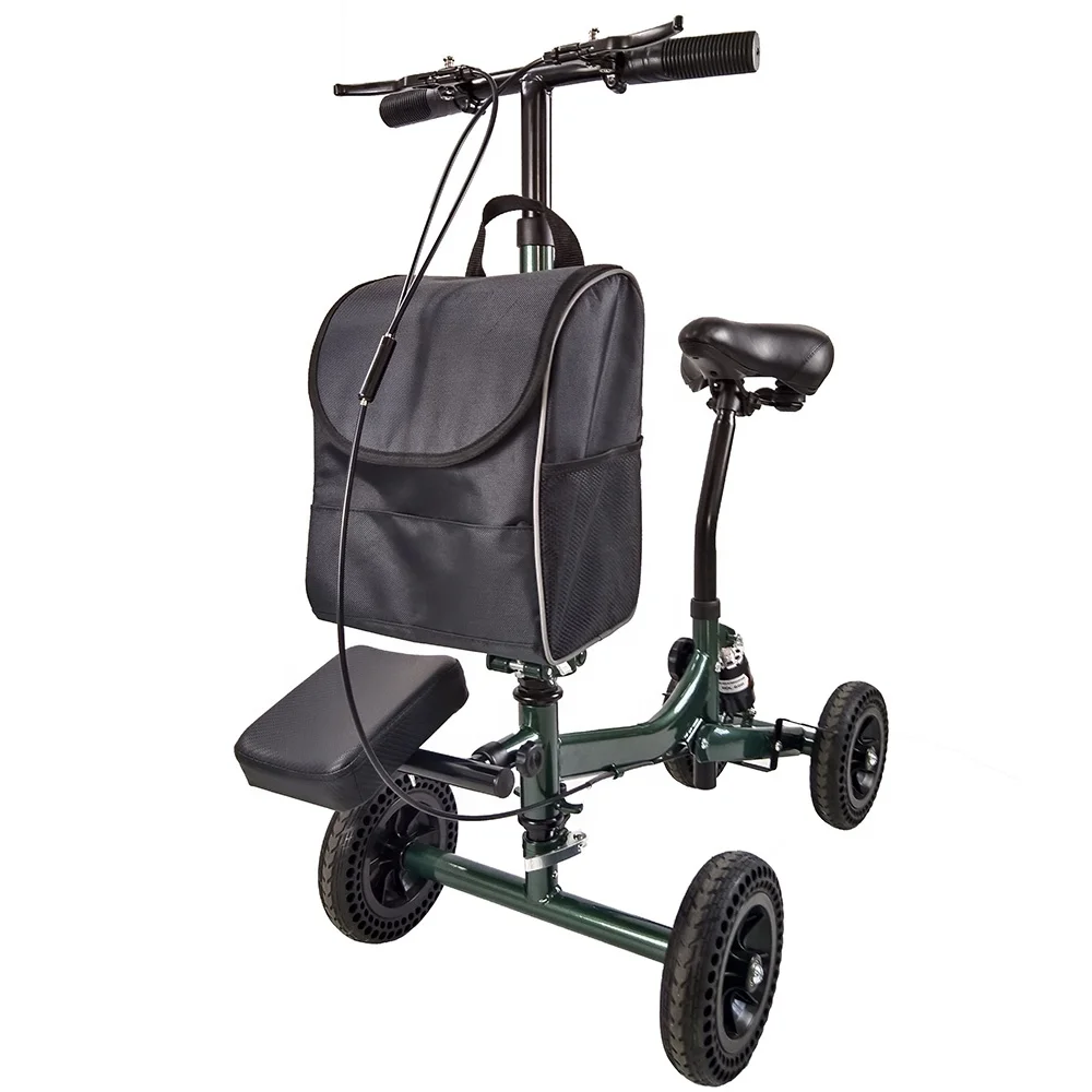 All Terrain Steerable Knee Scooter Anti-wrestling  folding Knee Walker Heavy Duty Crutches Alternative in Black