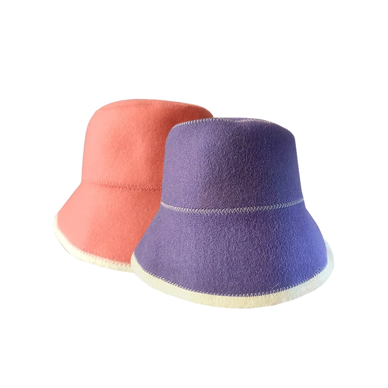 Colorful Russian 100% Wool Felt Red Blue Purple Custom Logo Thickened Heatproof Sweat Bucket Sauna Hat Cap for Steam Room