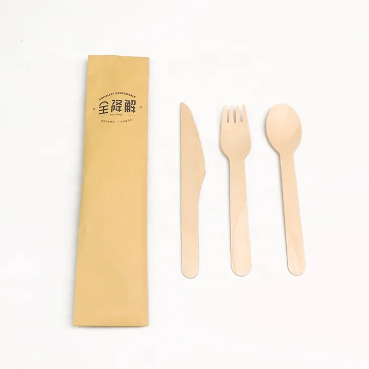 Wholesale Eco Friendly Custom Logo Bamboo Travel Utensils Kit Reusable birch wood Cutlery Set