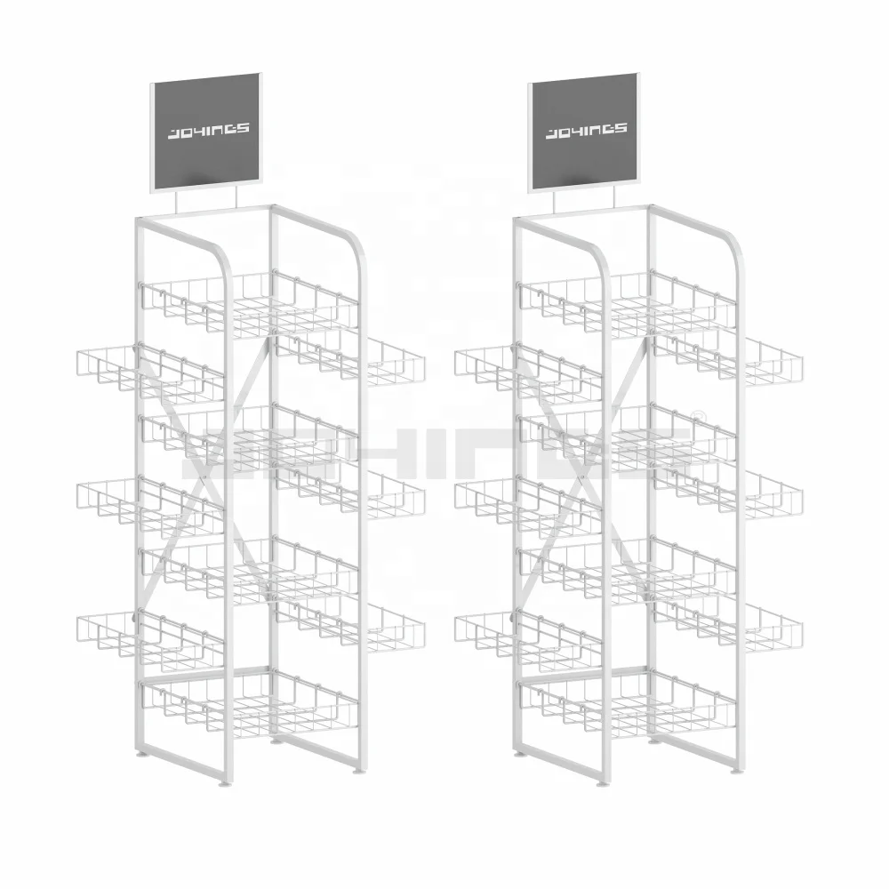 Promotional Metal Wire Display Stand Supermarket Basket Display Rack 4 Tier Food Display