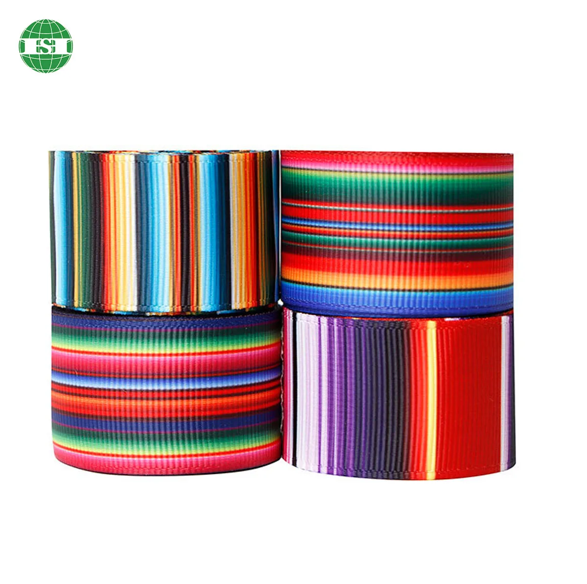 Custom rainbow design ribbon tape colorful green purple stripes grosgrain ribbon