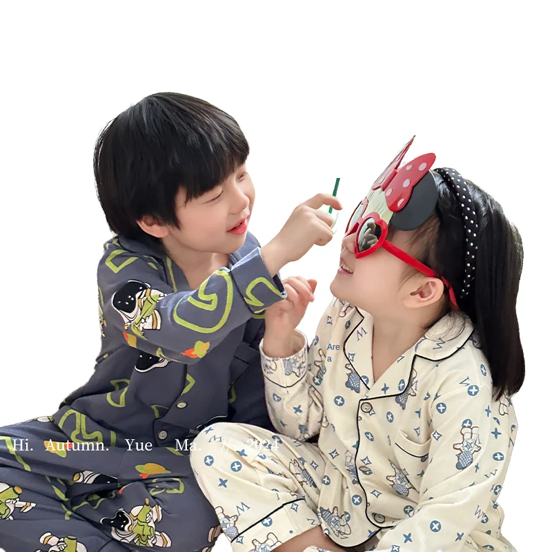 Wholesale 2024 Kid Pajama In Cotton Sets For Long-sleeved Trousers Two-piece Baby Cartoon Print Girls Sleepwear Nightwear