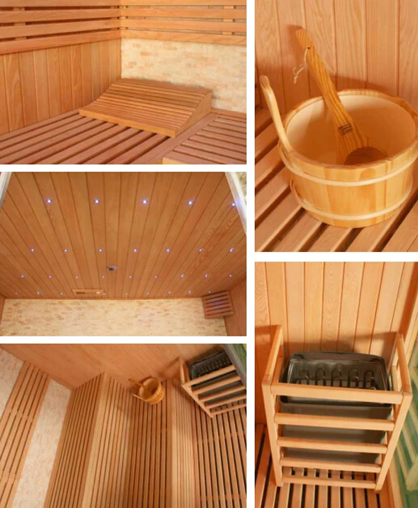 Sunrans solid wood 2 person dry steam sauna room with electric stove for indoor use
