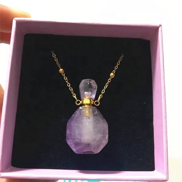 Wholesale natural perfume bottle pendant necklace point shaped crystal quartz essential oil bottles medicine bottle
