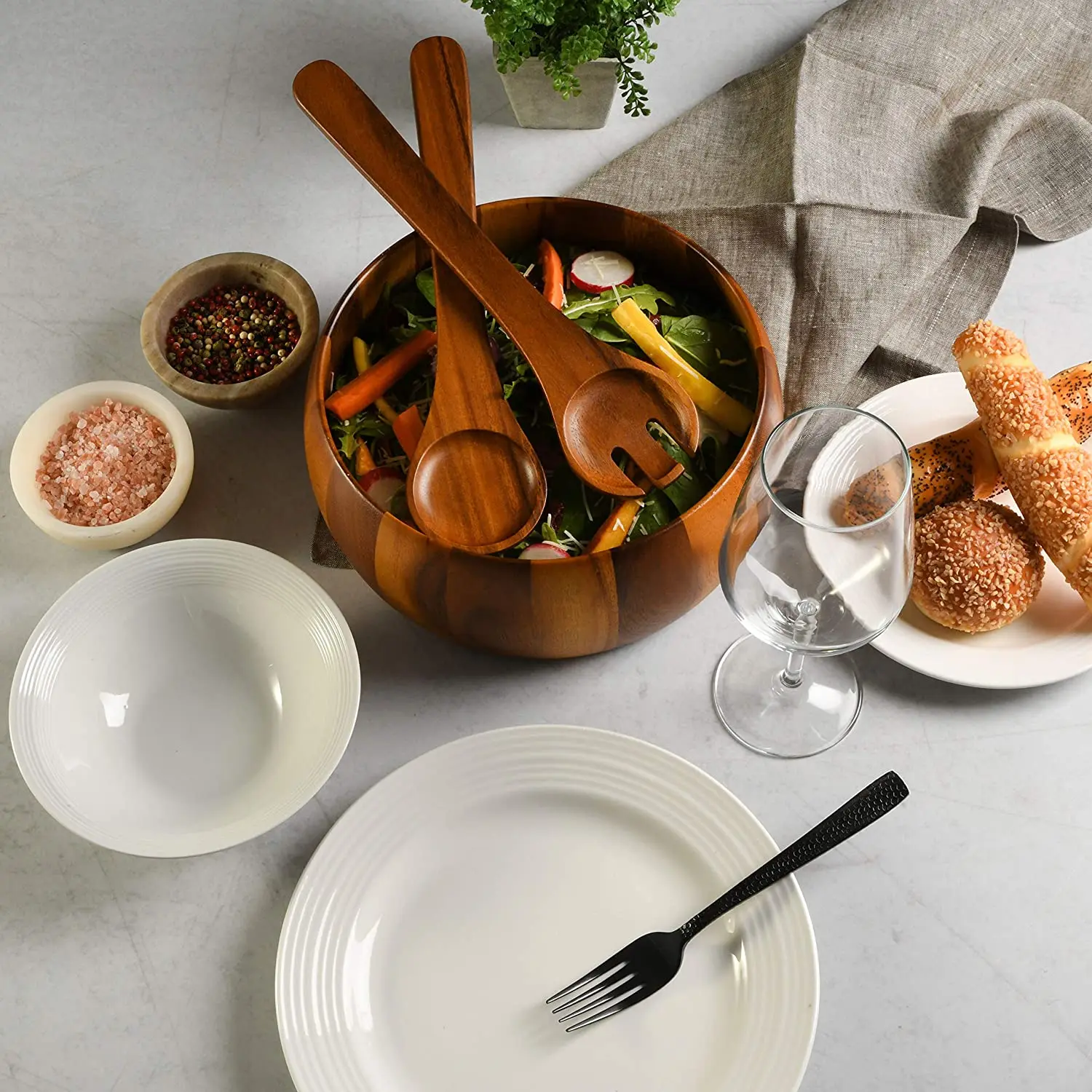XH Acacia Wood Salad Bowl set of 3 pcs with salad server
