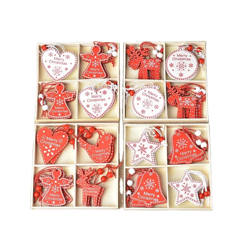 Christmas wooden pendant set 12pcs/box for home party ornaments wood chips Christmas tree decoration