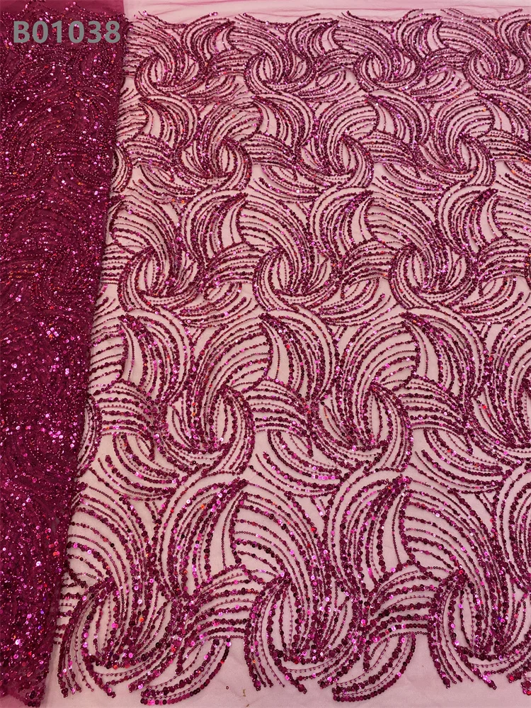 Pink Bead Fabric Embroidery Beads Lace Fabric Mesh Stretch Bead Bridal Lace Laces Fabrics