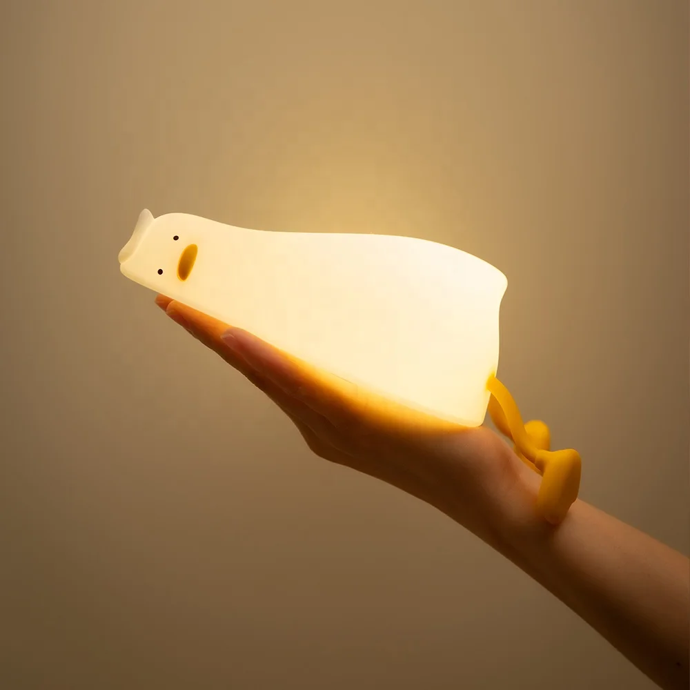 EGOGO Custom Logo lying flat duck night light Cartoon Animal Kids Lights  squishy duck light  Toys Silicone Soft ducky lay lamp