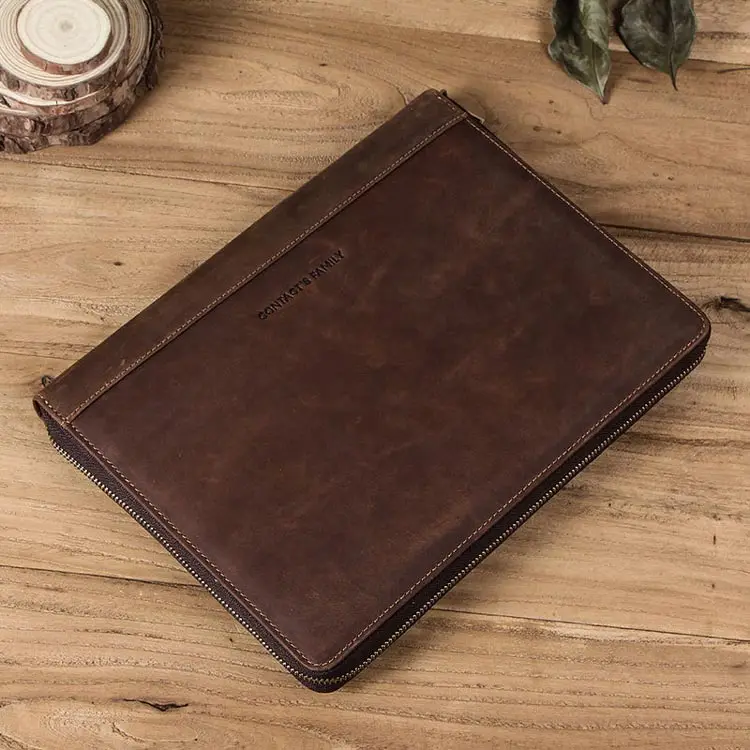 Portfolio with Metal Closure Organizer Genuine Leather Personalized Portfolio for Men & Women