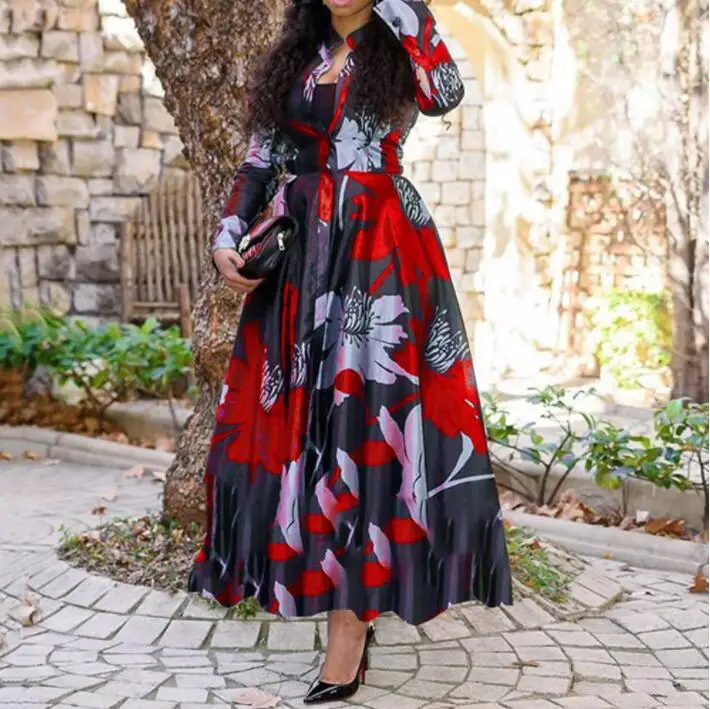 Spring Fashion Hot Sale Full Sleeve Printing Women Career Office Dress