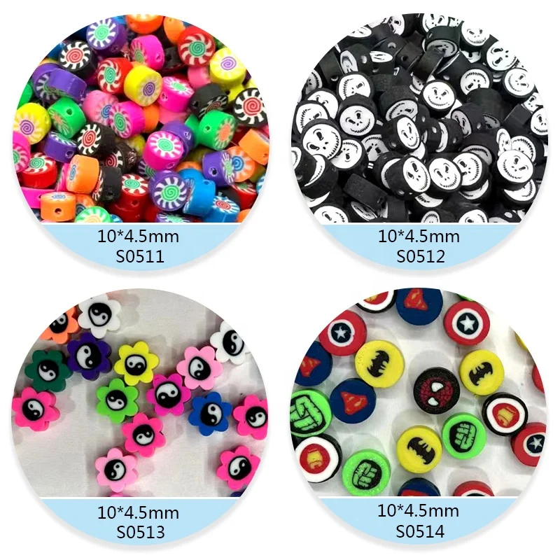 25PCS/Bag Various Style Polymer Clay Beads Love Clown Yin Yang Clay Loose Beads For Diy Jewelry Making Accessories
