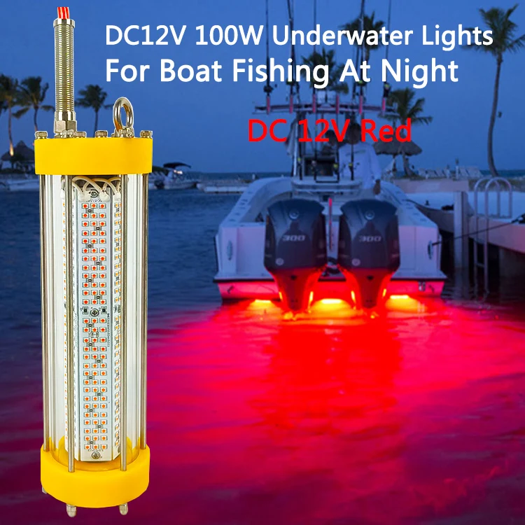 Red 12v 100W  Underwater Fishing lights  seabed fish lamp Salmon Farming light Water Proof Fishing Lights
