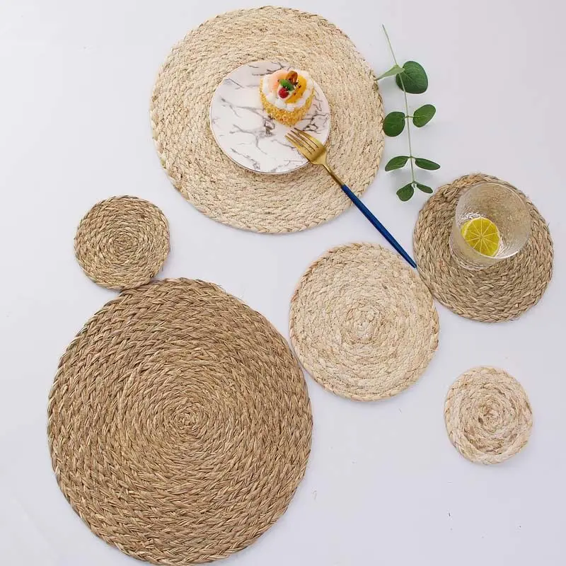 Multipurpose Usage Natural Straw Round Rattan Placemats Braided Tablemats
