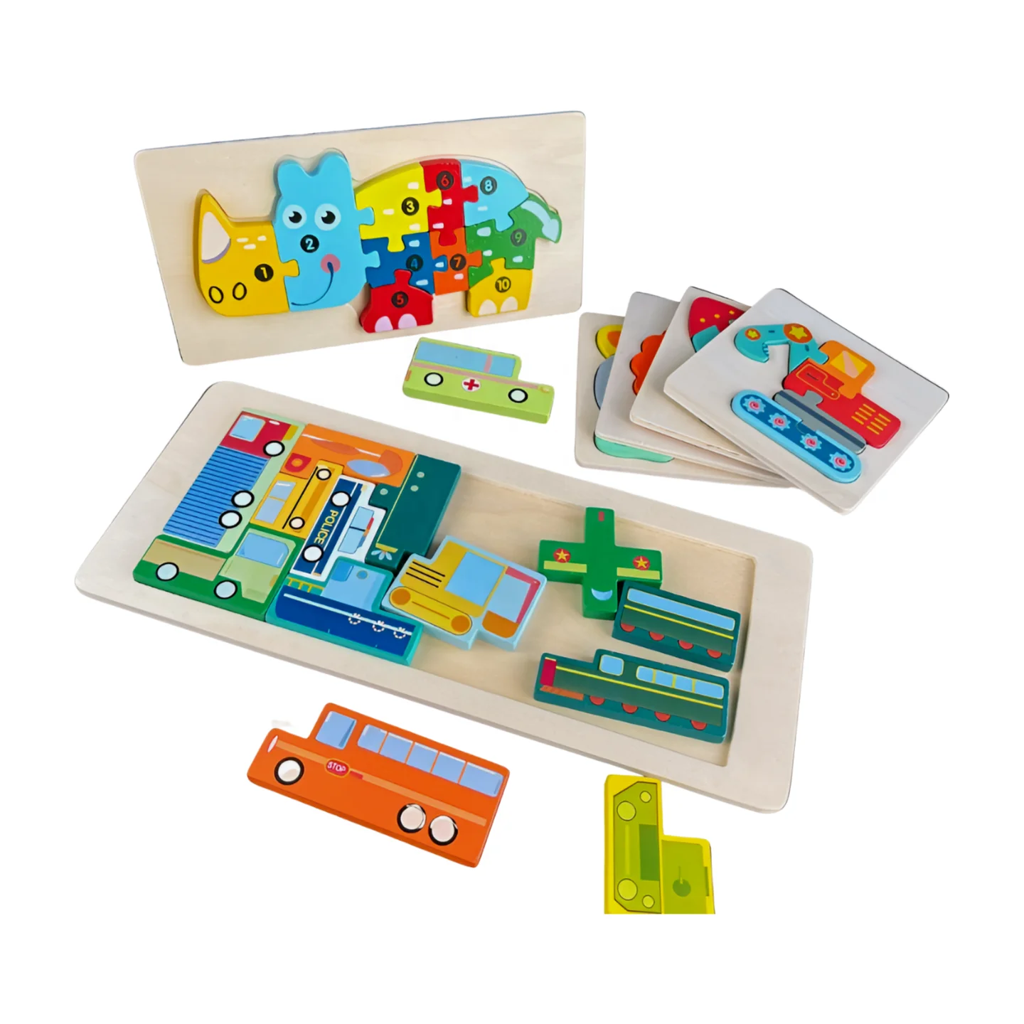 Custom Montessori Educational Jigsaw Puzzle Kids Preschool Animals Cars Logical Matching 3D Game Wooden Puzzle Toy