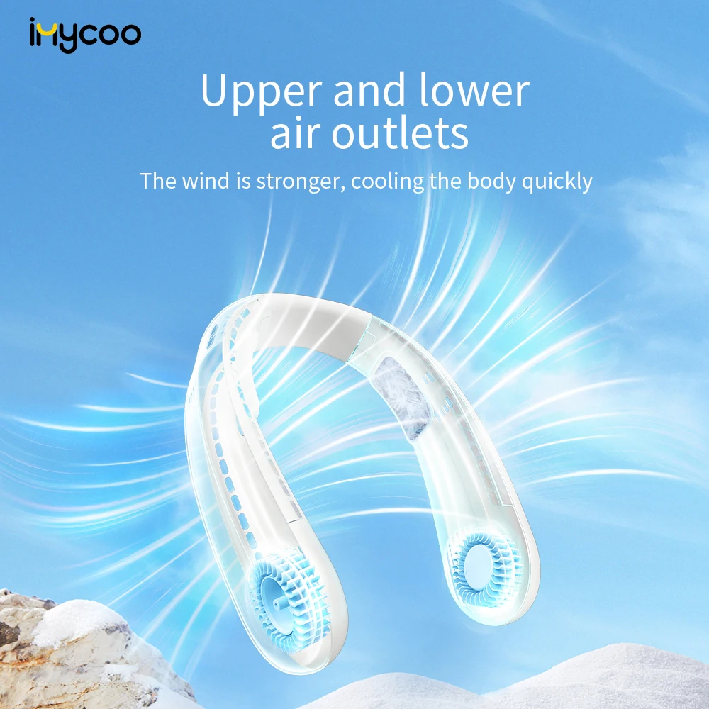 IMYCOO New Arrivals 4000mAh Portable Semiconductor Neck Fan Rechargeable Hand Free Bladeless Cooling Hanging Neck Fan