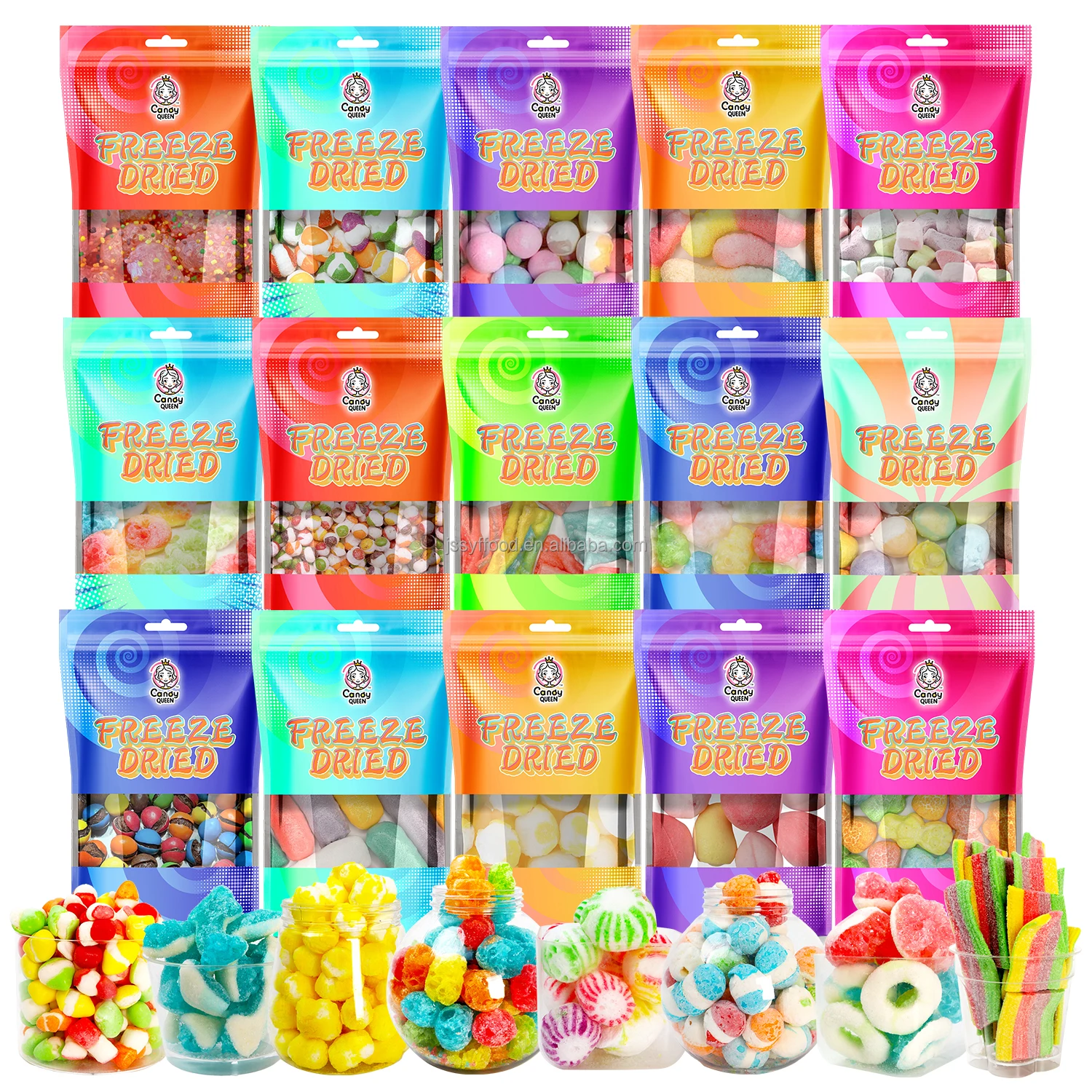 China Freezing Dry Factory Wholesale Halal Bulk High Quality Colourful Freeze Dried Marshmallow Cotton Candy