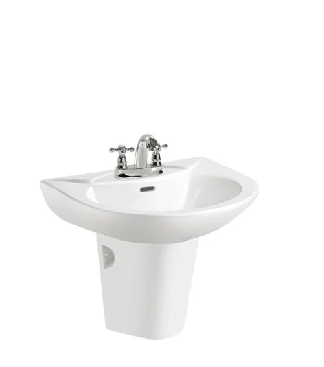 Cheap ceramic bathroom freestanding wash hand basin sizes with half pedestal KL-2053B