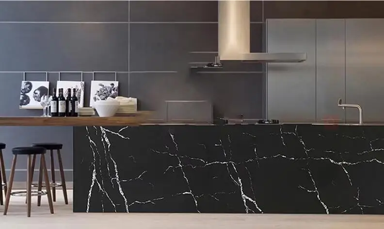 Largest Quartz Slab 3500 x 2000 Gold Veins Black Quartz Stone Calacatta Artificial Stone