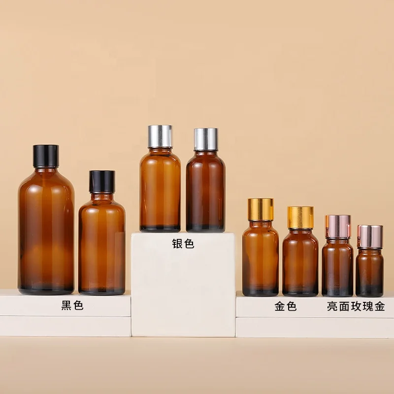 amber cosmetic bottle 5 ml 10 ml 15 ml 20 ml 30 ml 50 ml 100 ml brown glass essential oil bottle with 18mm aluminum screw cap
