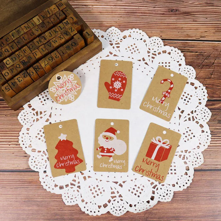 Рождественский подарок на заказ, этикетка из крафт-бумаги, плюшевая игрушка, подвесная бирка