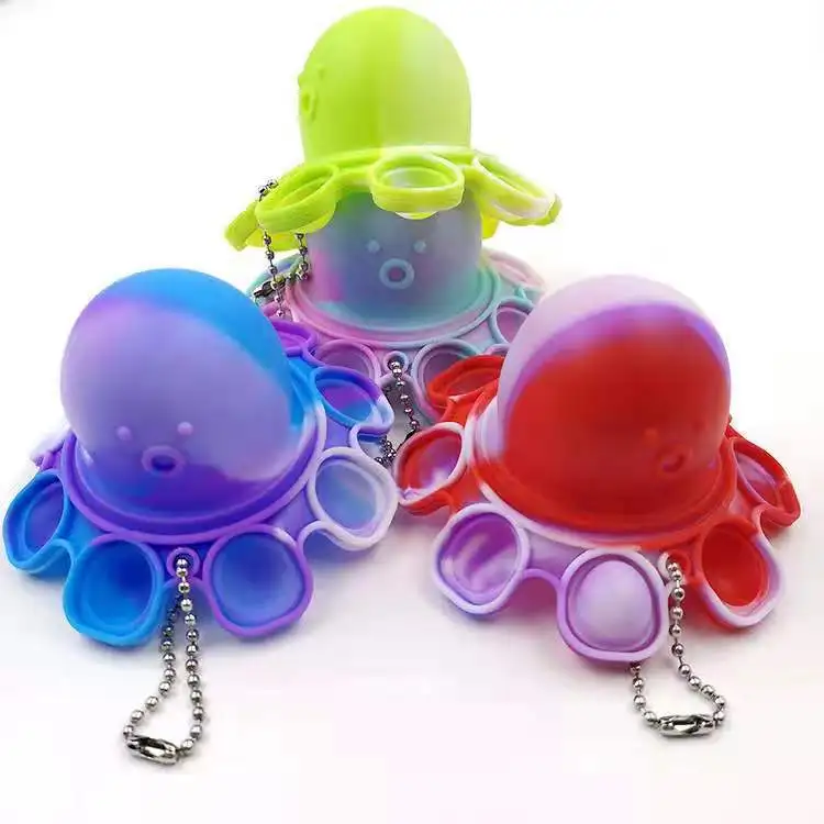
Silicones push pop fidget toy keychain mini new push pop bubble fidget sensory toytie dye pop fidget toy octopus 