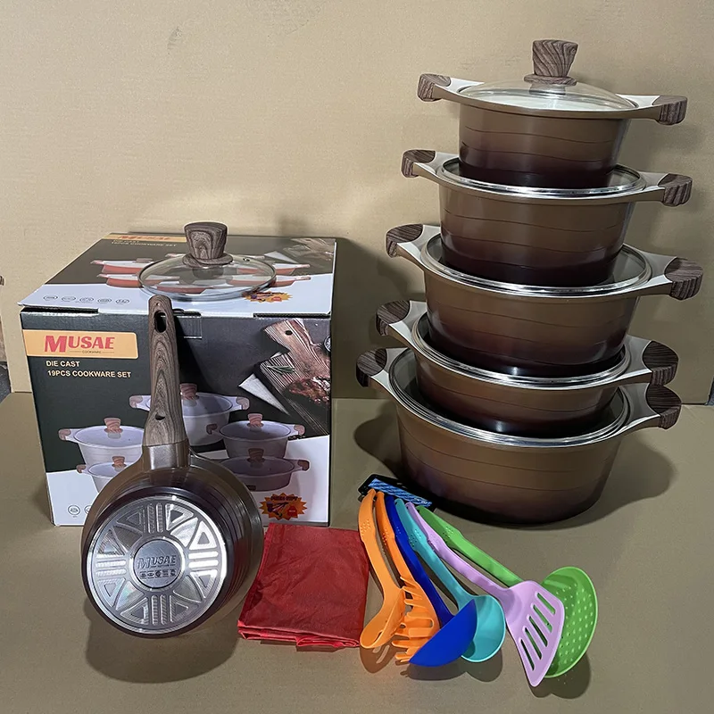 Musae Die Cast 19PCS Cookware Set Non-stick Marble Granite Coating Casseroles induction Cooker Spiral Bottom